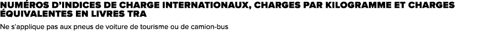 NUM ROS D’INDICES DE CHARGE INTERNATIONAUX, CHARGES PAR KILOGRAMME ET CHARGES QUIVALENTES EN LIVRES TRA Ne s’appliqu...