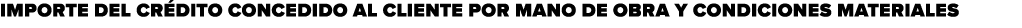IMPORTE DEL CR DITO CONCEDIDO AL CLIENTE POR MANO DE OBRA Y CONDICIONES MATERIALES