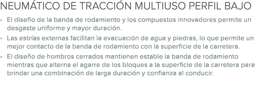 NEUM TICO DE TRACCI N MULTIUSO PERFIL BAJO • El dise o de la banda de rodamiento y los compuestos innovadores permite...