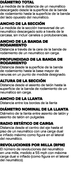 Di metro total La medida de la distancia de un neum tico descargado desde la superficie de la banda de rodamiento has...