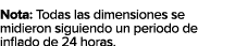 Nota: Todas las dimensiones se midieron siguiendo un periodo de inflado de 24 horas.