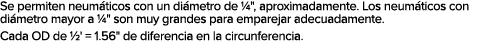 Se permiten neum ticos con un di metro de ¼\“, aproximadamente. Los neum ticos con di metro mayor a ¼\" son muy grand...