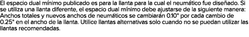 El espacio dual m nimo publicado es para la llanta para la cual el neum tico fue dise ado. Si se utiliza una llanta d...