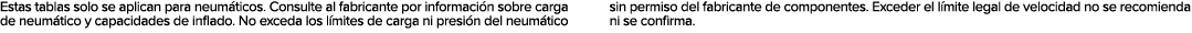 Estas tablas solo se aplican para neum ticos. Consulte al fabricante por informaci n sobre carga de neum tico y capac...