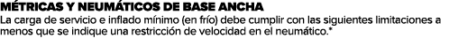 M TRICAS Y NEUM TICOS DE BASE ANCHA La carga de servicio e inflado m nimo (en fr o) debe cumplir con las siguientes l...