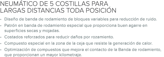 NEUM TICO DE 5 COSTILLAS PARA LARGAS DISTANCIAS TODA POSICI N • Dise o de banda de rodamiento de bloques variables pa...