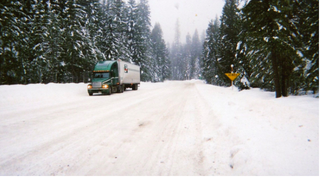 Truck on snowy highway