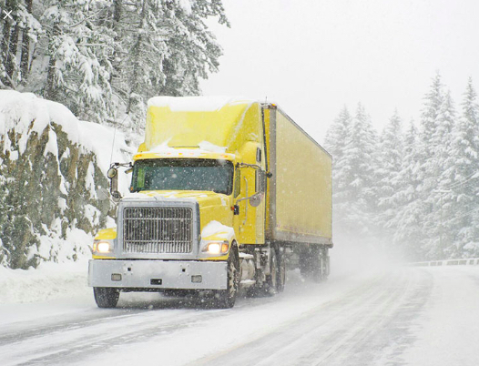 tractor trailer in snow